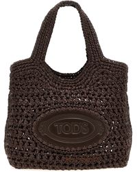 Tod's - Small Raffia Shopping Bag Tote Marrone-Donna - Lyst