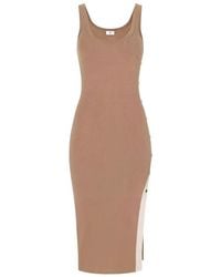 Elisabetta Franchi - Sleeveless Knit Midi Dress With Shiny Viscose Bands - Lyst