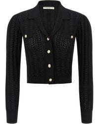 Alessandra Rich - V-Neck Openwork Knit Cardigan - Lyst