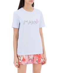 Marni - T Shirt Con Logo Ricamato A Mano - Lyst