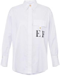 Elisabetta Franchi - Printed Logo Cotton Poplin Striped Shirt - Lyst