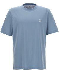 Brunello Cucinelli - Logo Print T Shirt Celeste - Lyst