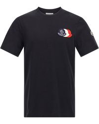 Moncler - Tricolor Logo T Shirt Blu-Uomo - Lyst