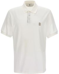Brunello Cucinelli - Logo Print Shirt Polo Bianco - Lyst