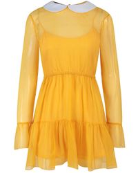 Gucci - Yellow Chiffon Dress With Collar - Lyst
