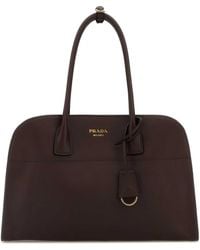 Prada - Aubergine Leather Medium Shopping Bag - Lyst