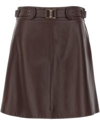 Chloé - Leather Mini Skirt Gonne Marrone - Lyst