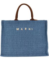 Marni - Large Shopping Bag With Logo Embroidery Tote Celeste - Lyst