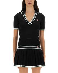 CASABLANCA - Viscose V-Neck Polo Shirt-Donna - Lyst
