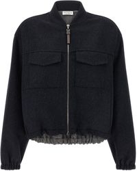 Brunello Cucinelli - Shiny Zipper Pull Puffer Jackets Blu-Donna - Lyst