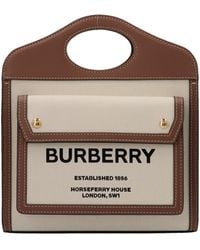 Burberry - Borsa a mano Pocket mini bicolor in tela e pelle - Lyst