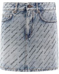 Balenciaga - Mini Denim Skirt With All-Over Print - Lyst