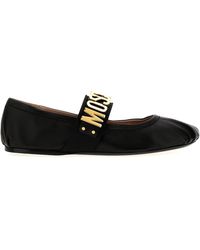 Moschino - Logo Leather Ballet Flats Flat Shoes Nero - Lyst
