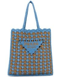 Prada - Two-Tone Raffia Shopping Bag - Lyst