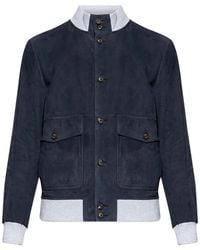 Eleventy - Leather Jacket With Pocket And Buttons - Lyst