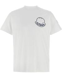 Moncler - Logo Print T Shirt Bianco/Nero-Uomo - Lyst