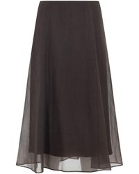 Brunello Cucinelli - Dark Chocolate Silk Midi Skirt-Donna - Lyst
