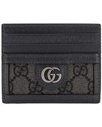 Gucci - Gg Supreme Fabric And Leather Card Holder - Lyst