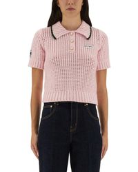 CASABLANCA - Cotton Mouliné Polo Shirt-Donna - Lyst