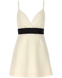 Dolce & Gabbana - Wool And Satin Canvas Dress Abiti Bianco/Nero - Lyst