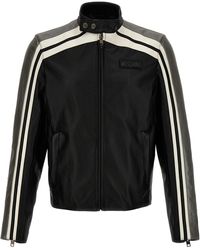 Moschino - Leather Jacket With Contrasting Bands Casual Jackets, Parka - Lyst