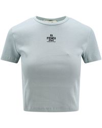 Fendi - T-shirt in cotone con logo frontale - Lyst
