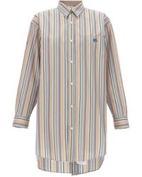 Etro - Oversized Multicolor Shirt With Stripe Motif And Pegasus Embroidery In Cotton Woman - Lyst