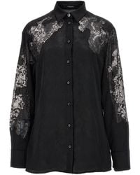 Versace - Recycled-Effect Satin Shirt With Lace Inserts - Lyst