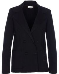Elisabetta Franchi - Double-Breasted Knit Jacket With Embroidery - Lyst