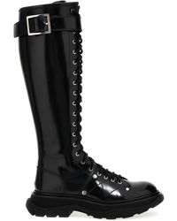 Alexander McQueen - Women Tread High Knee Lace Up Boots - Lyst