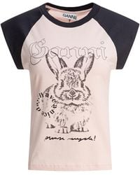 Ganni - Cotton Jersey T-Shirt T-Shirts Rosa-Donna - Lyst