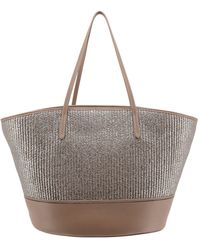 Brunello Cucinelli - Straw And Leather Tote Bag - Lyst