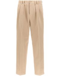 Brunello Cucinelli - Pin Tuck Cotton Trousers - Lyst