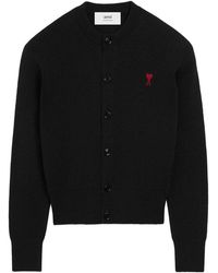 Ami Paris - Cropped Wool Cardigan With Round Neckline - Lyst