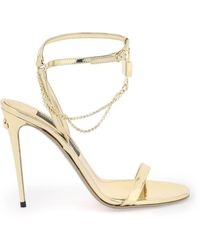 Dolce & Gabbana - Laminated Leather Sandals With Charm - Lyst