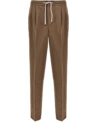 Brunello Cucinelli - Linen Blend Trousers Pantaloni Marrone - Lyst