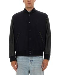 Golden Goose - Wool Bomber Jacket And Leather Sleeves - Lyst