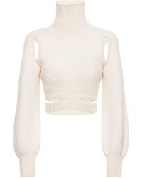ANDREA ADAMO - Ribbed Wool Blend Crop Sweater - Lyst