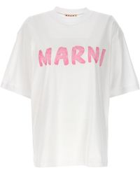 Marni - Logo Print T Shirt Bianco - Lyst