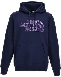 The North Face - Logo Print Hoodie Felpe Blu - Lyst