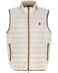 Brunello Cucinelli - Padded Vest With Logo Embroidery Gilet Bianco - Lyst