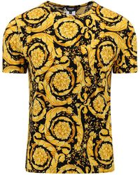 Versace - T-shirt girocollo con stampa barocco all-over in cotone stretch e nero uomo - Lyst