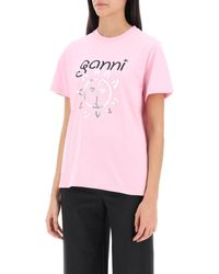 Ganni - T Shirt Girocollo Con Stampa - Lyst