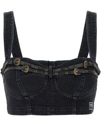 Versace Jeans Couture - Denim Strap Top Top Nero-Donna - Lyst