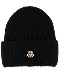 Moncler - Wool Beanie Cappelli Nero-Donna - Lyst
