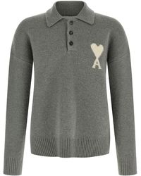 Ami Paris - Ami De Coeur Polo Grigio-Uomo - Lyst