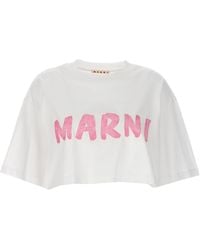 Marni - Logo Print Crop T-Shirt - Lyst