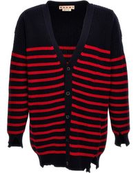 Marni - Destroyed Effect Striped Cardigan Sweater, Cardigans - Lyst