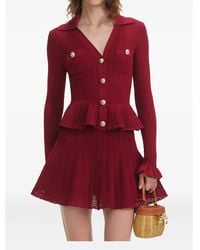 Self-Portrait - Burgundy Mini Dress With V-Neck And Flared Hem - Lyst