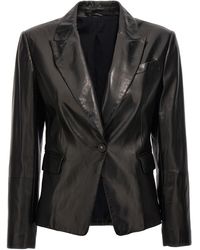 Brunello Cucinelli - Leather Blazer Blazer And Suits Nero - Lyst